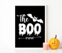 Spooky cute Halloween Boo Crew canvas print, monochrome design with adorable ghost crew and hand-lettered Boo Crew phrase