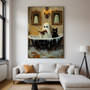 Halloween ghost canvas art featuring a reading ghost in a bathtub with a gothic black cat for bathroom wall decor