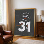 Halloween canvas art with October 31 calendar countdown in neutral beige tones, subtle ghoul, gift for countdown lovers