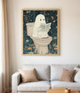 Ghost Halloween framed canvas in beige oak adds minimalist neutral charm to bathroom or bedroom wall decor, soft aesthetic Ghost Halloween framed canvas in beige oak adds minimalist neutral charm to bathroom or bedroom wall decor, soft aesthetic