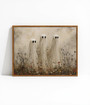 Spooky ghost Halloween canvas with a specter in a wildflower meadow, vintage fall style in muted sepia for bedroom decor