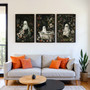 Romantic ghost Halloween canvas set, three-panel vintage gothic bathroom art with wildflower accents and a moody antique vibe