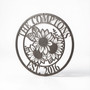 Sunflower metal sign personalized with family last name, round wall art in black powder-coated steel, farmhouse gift