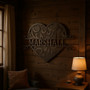 love metal heart sign custom with names and anniversary date, elegant bedroom wall decor and meaningful gift for couples