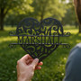 wedding metal heart sign personalized with initials and date, modern reception backdrop accent and lasting keepsake gift
