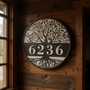 Tree of Life metal house number sign, custom address numbers for home exterior, striking front door or porch wall decor