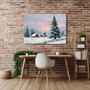 Peaceful winter landscape canvas wall art with frozen lake reflection and mountains, square, neutral tones for home office