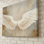 Vintage Angel Wings Canvas Wall Art For Bedroom - White Feather Design