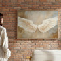 Vintage Angel Wings Canvas Wall Art For Bedroom - White Feather Design