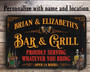 Vintage Tin Sign: Custom Bar & Grill Personalized Metal Plaque