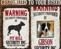 Your Dog's Funny Personalized Retro Tin Warning Metal Sign