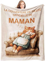 Cadeau Maman, Cadeau Anniversaire Maman - Idee Plaid Couverture Doux Chat Mignon, Cadeau Fete Des Meres Original