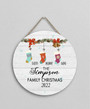 Family Name Christmas Round Wood Sign, Custom Holiday Decor