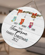 Family Name Christmas Round Wood Sign, Custom Holiday Decor