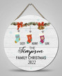 Family Name Christmas Round Wood Sign, Custom Holiday Decor