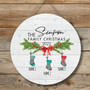 First Christmas Family Round Wood Sign, Personalized Keepsake