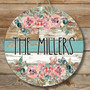 Floral Welcome Family Round Wood Sign, Personalized Farmhouse Decor