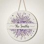 Lavender Floral Family Round Wood Sign, Custom Welcome Decor