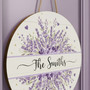 Lavender Floral Family Round Wood Sign, Custom Welcome Decor