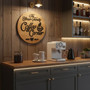 Personalized Coffee Bar Round Wood Sign, Family Kitchen Decor