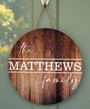 Personalized Family Round Wood Sign, Custom Holiday Name Decor