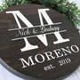 Established Family Monogram Unique Wedding Round Wood Sign Gift