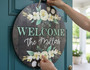 Farmhouse Floral Round Wood Sign, Personalized Family Welcome Decor