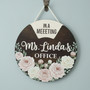 Peony Floral Spinning Office Door Sign, Flower Round Wood Sign