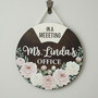 Peony Floral Spinning Office Door Sign, Flower Round Wood Sign