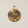 Personalized Teacher Name Round Wood Sign, Floral Classroom Door Sign