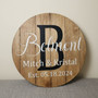 Rustic Barrel Wedding Round Wood Sign Custom Last Name Legacy Decor