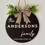 Welcome Round Wood Sign, Custom Family Name and Address Decor