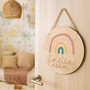 Boho Dreams Pastel Rainbow Nursery Round Wood Sign for Girls