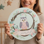 Enchanting Woodland Owl Nursery Round Wood Sign for Girls