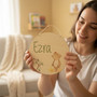 Forest Bear Animal Round Wood Sign Handcrafted Baby Name Decor