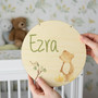 Forest Bear Animal Round Wood Sign Handcrafted Baby Name Decor