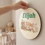 Forest Bear Fox and Bunny Friends Nursery Round Wood Sign