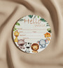 Giraffe and Elephant Hello World Nursery Round Wood Sign Gift