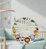 Giraffe and Elephant Hello World Nursery Round Wood Sign Gift
