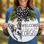 Heartfelt Corgi Welcome Personalized Animal Round Wood Sign