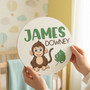 Monkey Jungle Adventure Custom Nursery Round Wood Sign
