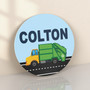 Nursery Round Wood Sign Garbage Truck Fun for Boys Bedrooms