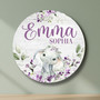 Personalized Elephant Nursery Animal Round Wood Sign
