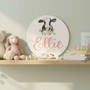 Sweet Cow Nursery Personalized Animal Round Wood Sign for Girls