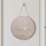 Whimsical Cat Animal Round Wood Sign Custom Nursery Name Decor