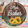 Bright Sunflower Floral Round Wood Sign Classroom Decor