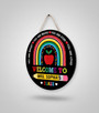 Colorful Apple Rainbow Teacher Round Wood Sign Decor