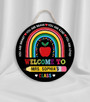 Colorful Apple Rainbow Teacher Round Wood Sign Decor