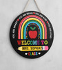 Colorful Apple Rainbow Teacher Round Wood Sign Decor