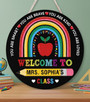 Colorful Apple Rainbow Teacher Round Wood Sign Decor